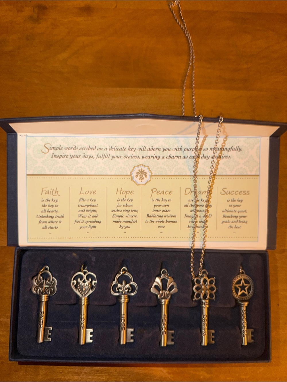 Key Charm Necklace Set in Antique Gold